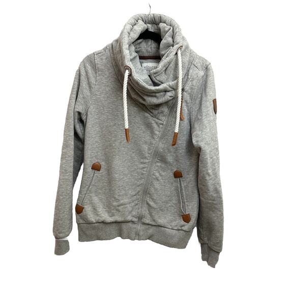 Womens Wanakome Hestia Asymmetrical Cowl Neck Full Zip Gray Sweatshirt Small - Picture 1 of 16